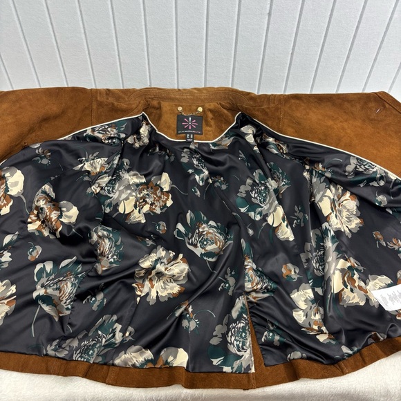 Isaac Mizrahi Leather Suede Motorcycle Moto Jacket Brown Gold Size 12 - Picture 9 of 13